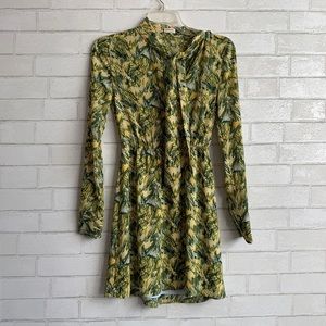Aritzia Yellow Green Palm-Print Mini Dress